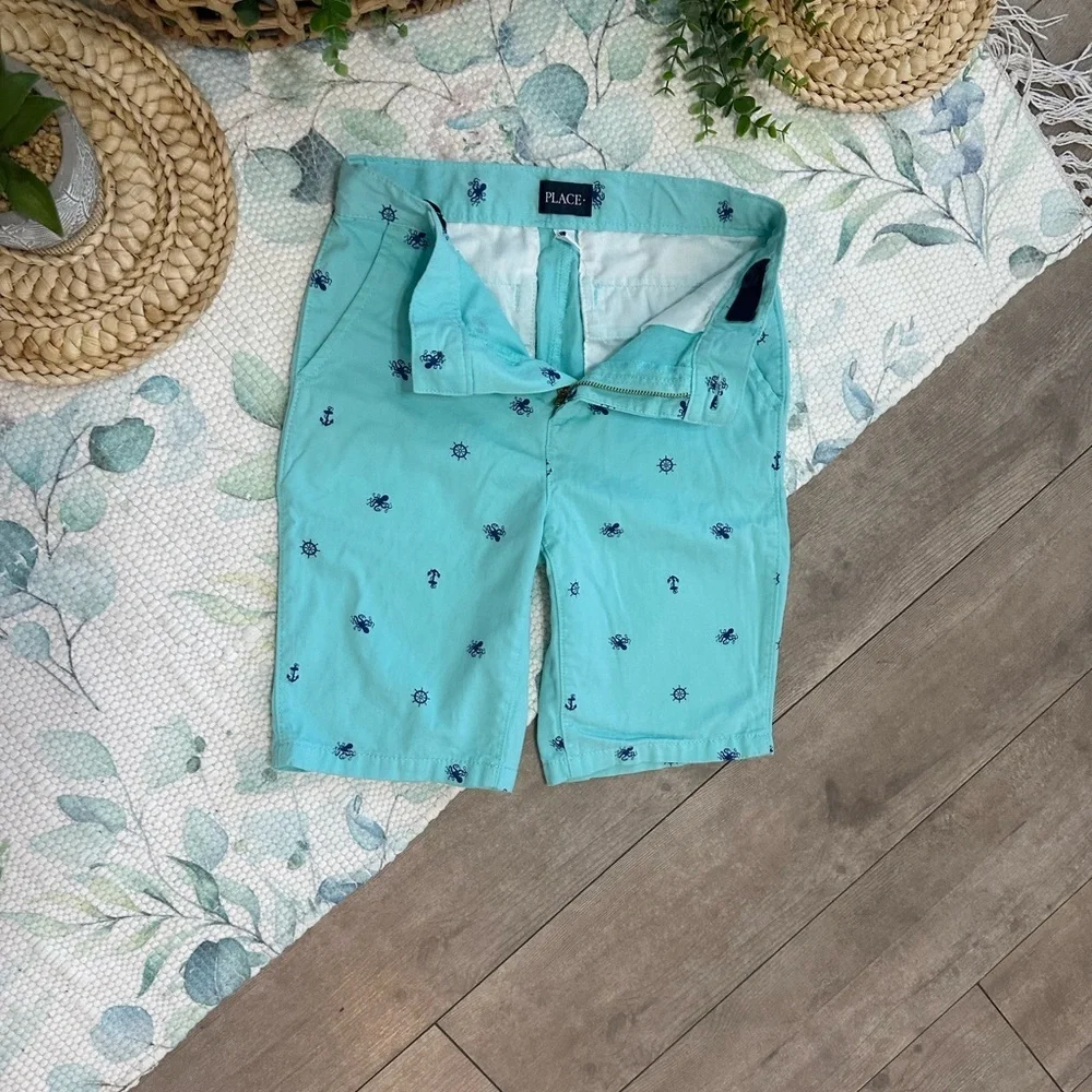 Place Aqua Nautical Print Shorts Anchor Crab Boys Size 10